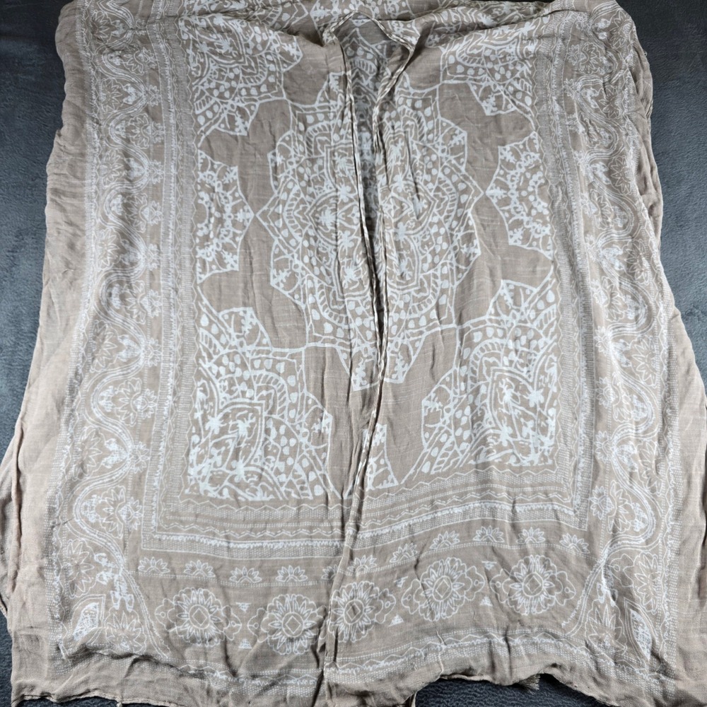 Tan Mandala Print Tassel Trim Kimono Wrap Open Front Cover Up One Size